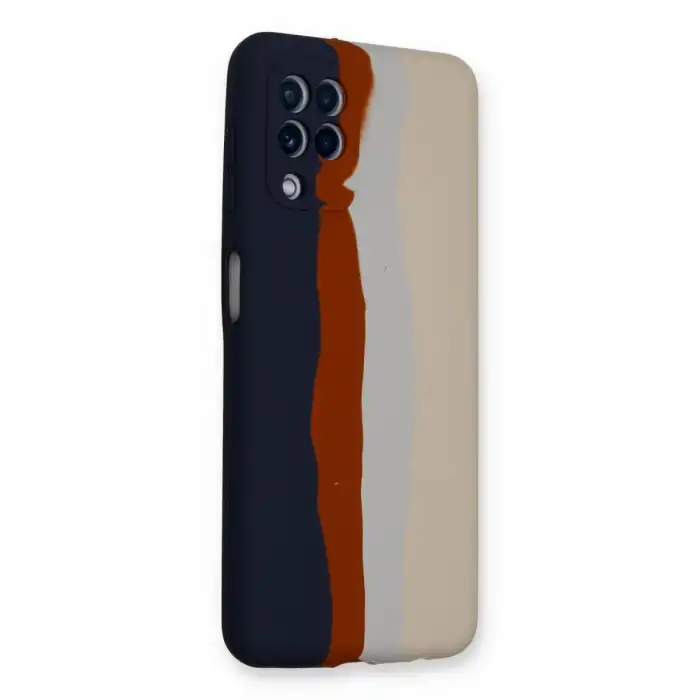 Samsung Galaxy A22 Kılıf Ebruli Lansman Silikon - Lacivert-krem