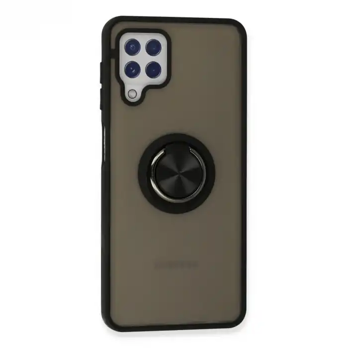 Samsung Galaxy A22 Kılıf Montreal Yüzüklü Silikon Kapak - Siyah
