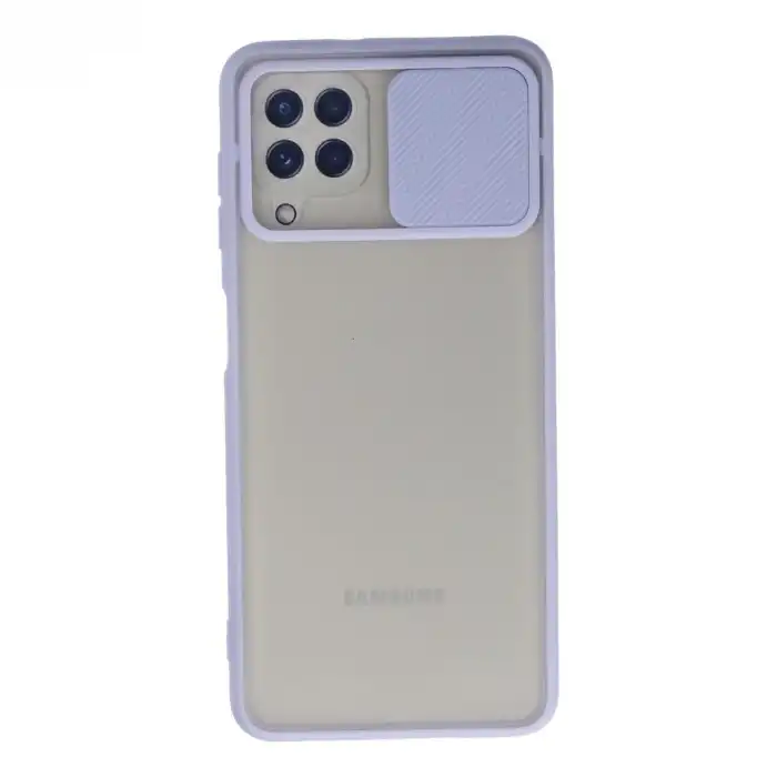 Samsung Galaxy A22 Kılıf Palm Buzlu Kamera Sürgülü Silikon - Lila