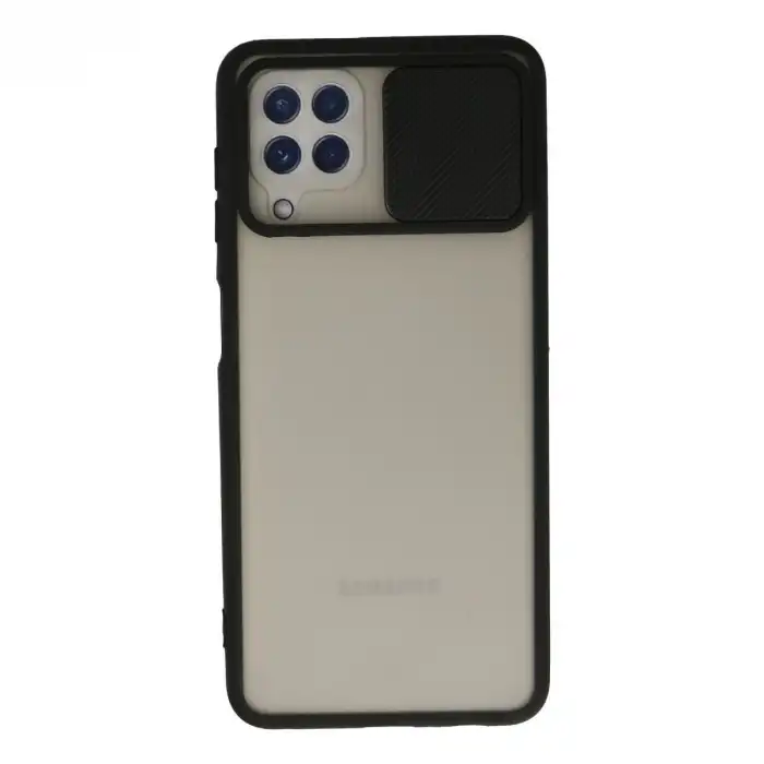 Samsung Galaxy A22 Kılıf Palm Buzlu Kamera Sürgülü Silikon - Siyah