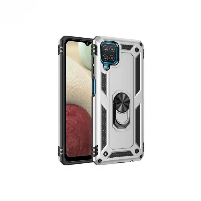 Samsung Galaxy A22 Kılıf Sofya Yüzüklü Silikon Kapak - Gümüş