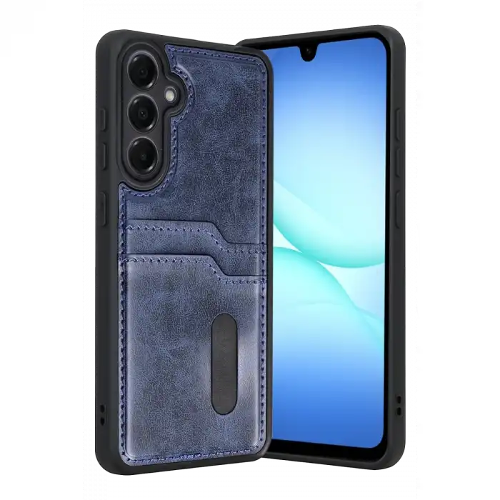 Samsung Galaxy A37 5g Sara Kartvizitli Deri Kılıf - Lacivert