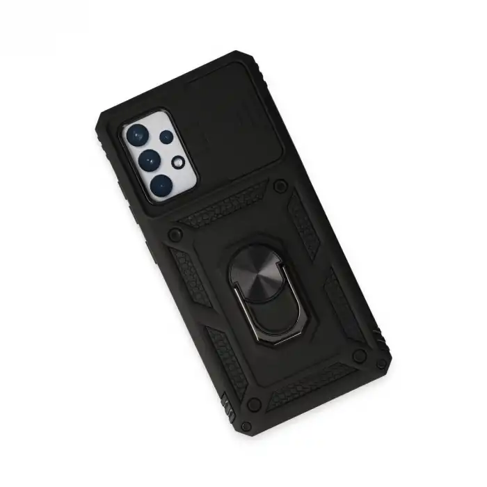 Samsung Galaxy A52 Kılıf Pars Lens Yüzüklü Silikon - Siyah