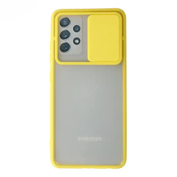 Samsung Galaxy A72 Kılıf Palm Buzlu Kamera Sürgülü Silikon - Sarı