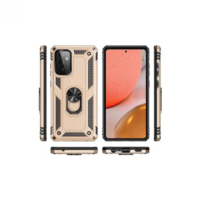 Samsung Galaxy A72 Kılıf Sofya Yüzüklü Silikon Kapak - Gold