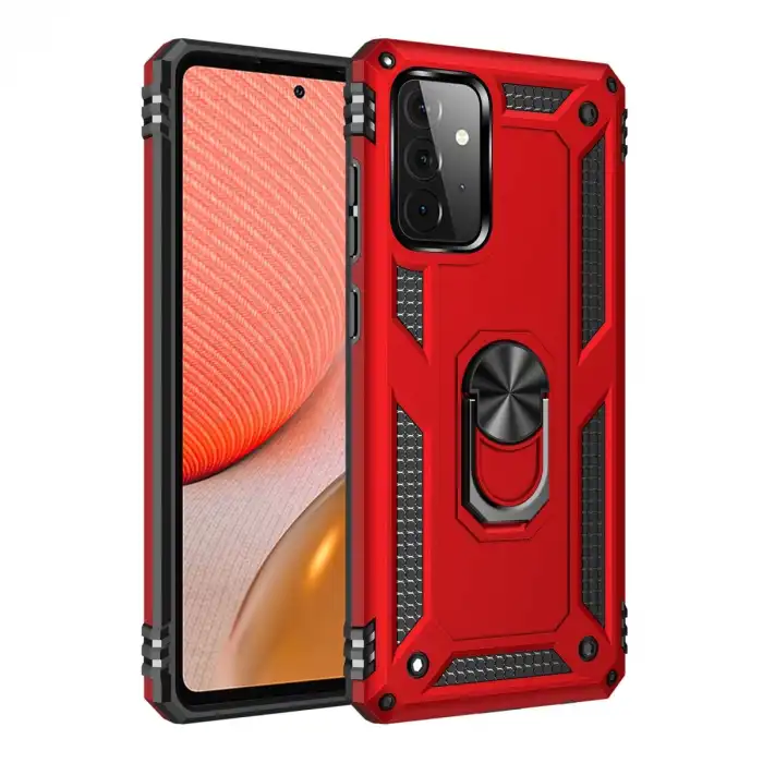 Samsung Galaxy A72 Kılıf Sofya Yüzüklü Silikon Kapak - Kırmızı