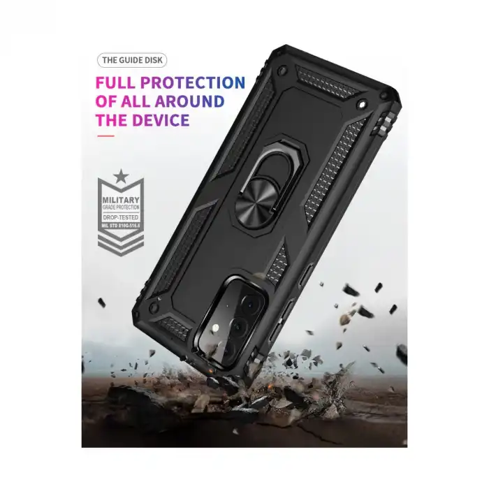 Samsung Galaxy A72 Kılıf Sofya Yüzüklü Silikon Kapak - Siyah