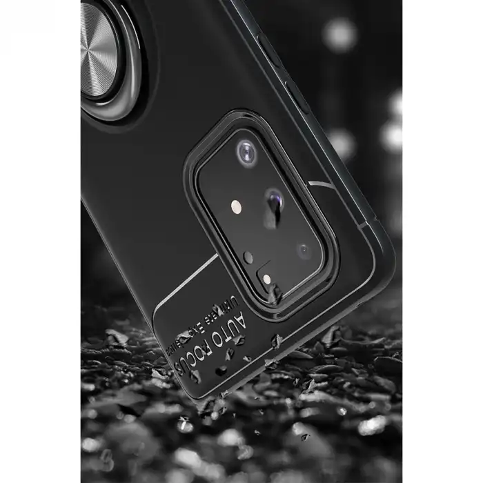 Samsung Galaxy A91 / S10 Lite Kılıf Range Yüzüklü Silikon - Siyah-gold