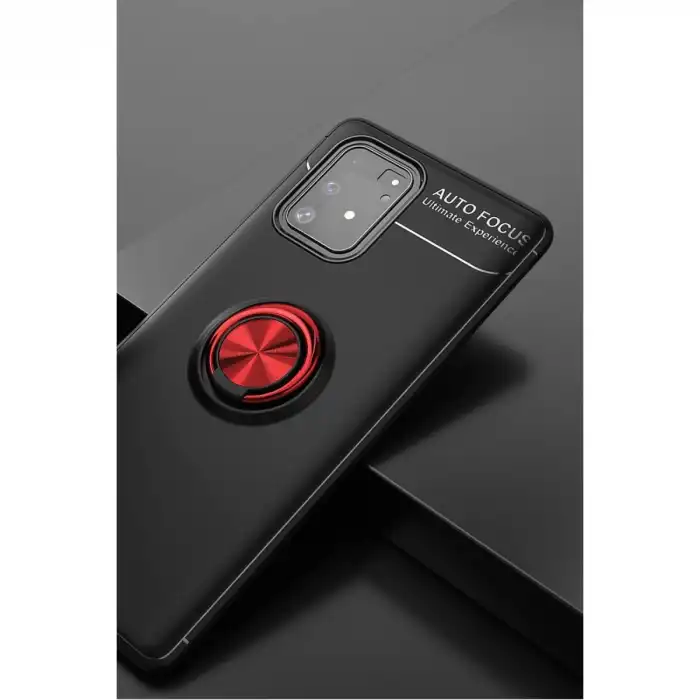 Samsung Galaxy A91 / S10 Lite Kılıf Range Yüzüklü Silikon - Siyah-kırmızı