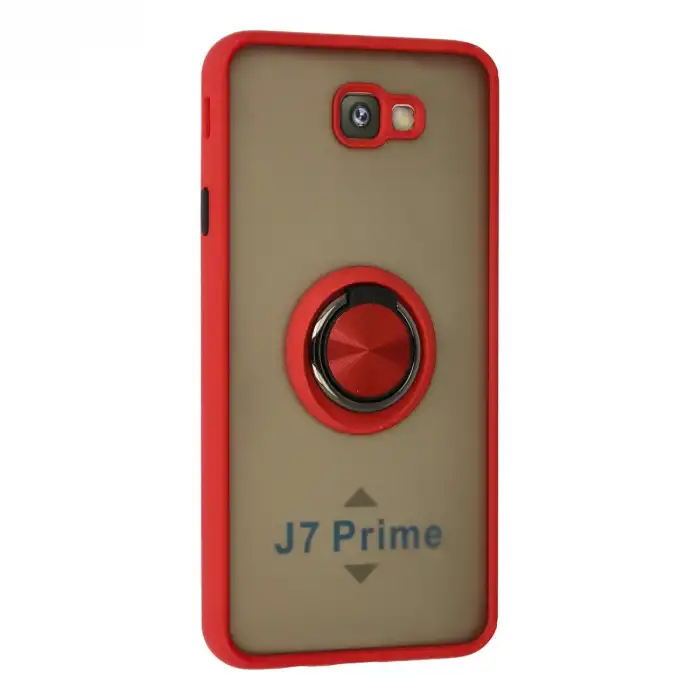 Samsung Galaxy J7 Prime Kılıf Montreal Yüzüklü Silikon Kapak - Kırmızı