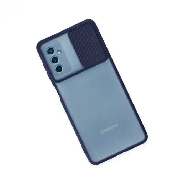 Samsung Galaxy M52 5g Kılıf Palm Buzlu Kamera Sürgülü Silikon - Lacivert