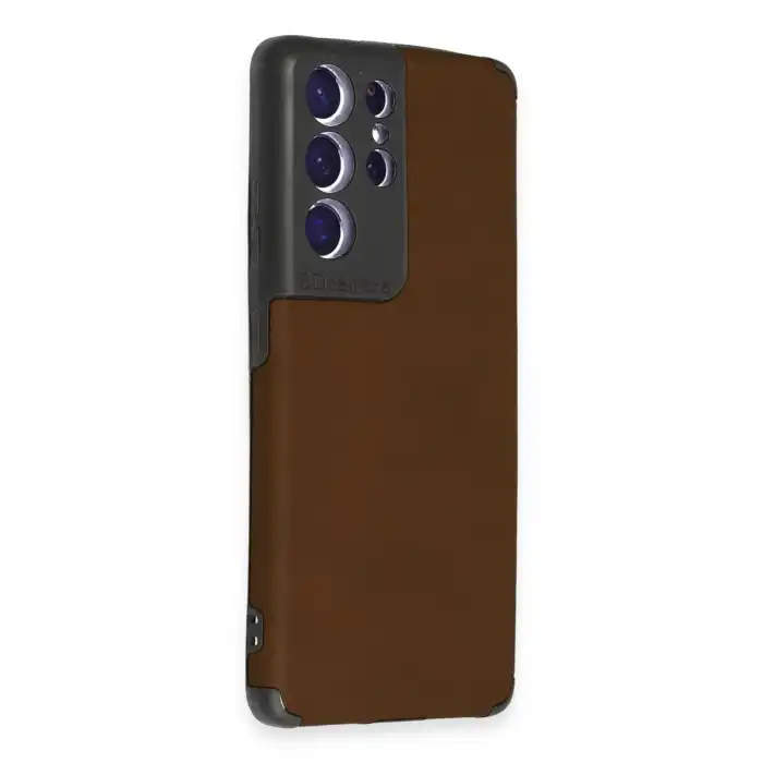 Samsung Galaxy S21 Ultra Kılıf Loop Deri Silikon - Kahverengi