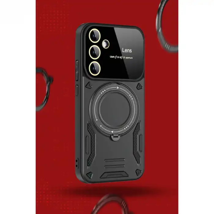 Samsung Galaxy S24 Fe Kılıf Joy Lens Standlı Kapak - Siyah