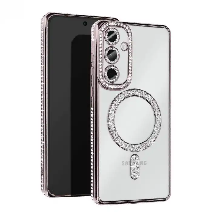 Samsung Galaxy S25 Kılıf Joke Simli Magneticsafe Kılıf - Gümüş