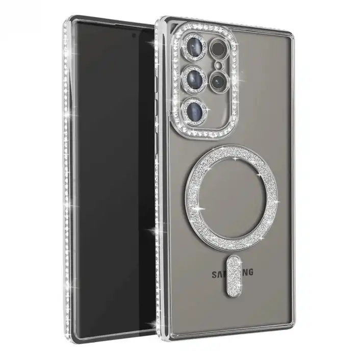 Samsung Galaxy S25 Ultra Kılıf Joke Simli Magneticsafe Kılıf - Gümüş