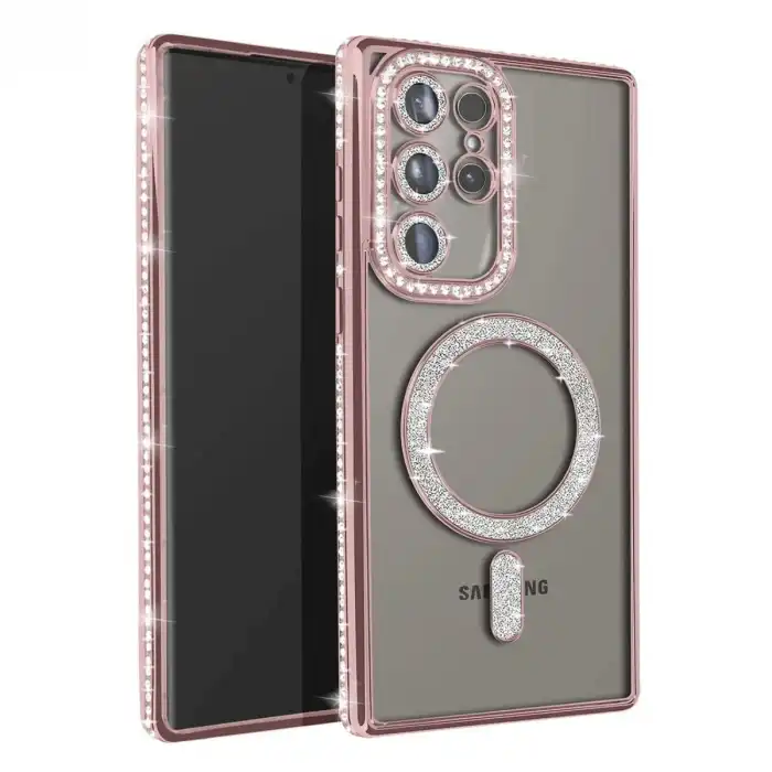Samsung Galaxy S25 Ultra Kılıf Joke Simli Magneticsafe Kılıf - Pembe