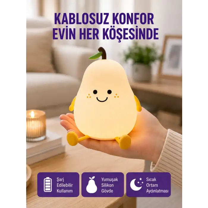 Şarjlı Armut Masa Lambası Renk Değiştiren LED Gece Işığı