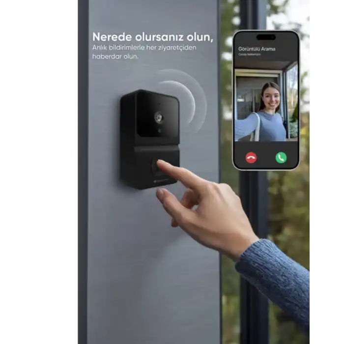 ŞARJLI KAMERALI KAPI ZİLİ SİYAH