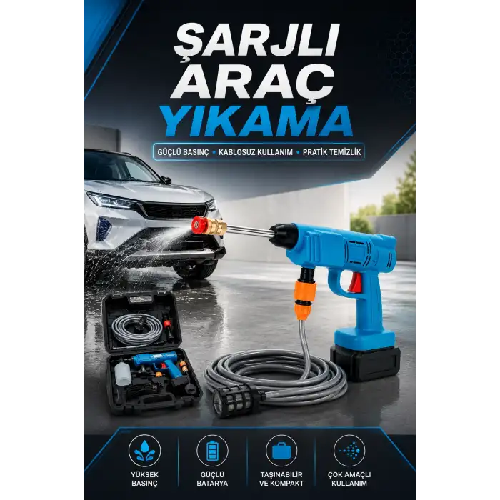 Şarjlı Oto Yıkama, Bahçe Sulama Tabancası Makinesi Yüksek Basınçlı