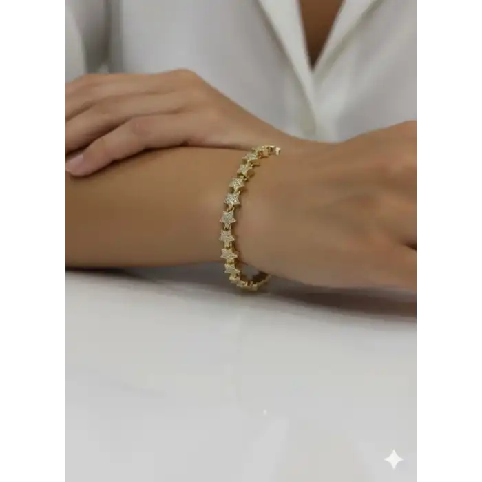 Sıralı Yıldız Tasarımlı Taşlı Cm Bileklik