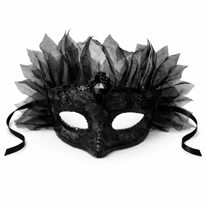 Siyah Taşlı Venedik Maskesi Lüks Tüllü Parti Maskesi