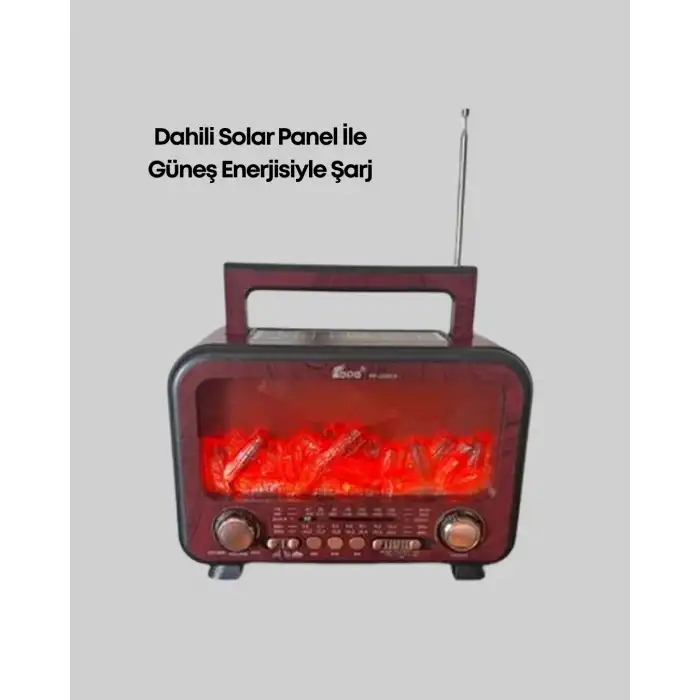 Solar Panelli Alev Işıklı Bluetooth Hoparlör – Çoklu Giriş, Uzun Pil Ömrü