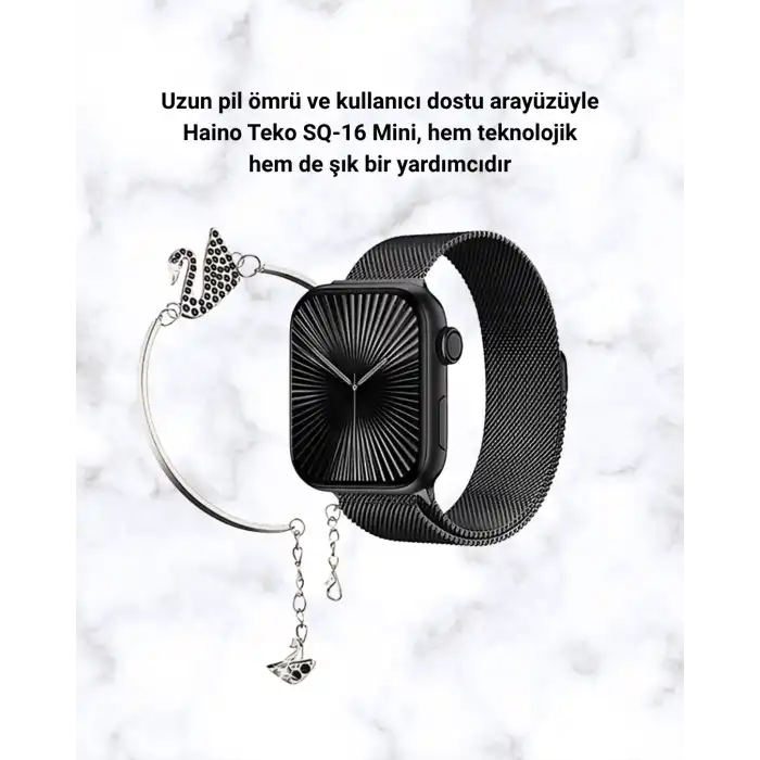 SQ-16 Mini Series 10 Akıllı Saat | Şık ve Hafif Tasarım, 3 Kordon Seçeneği