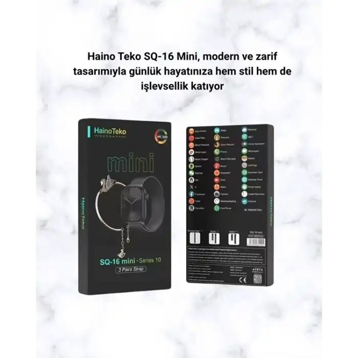 SQ-16 Mini Series 10 Akıllı Saat | Şık ve Hafif Tasarım, 3 Kordon Seçeneği