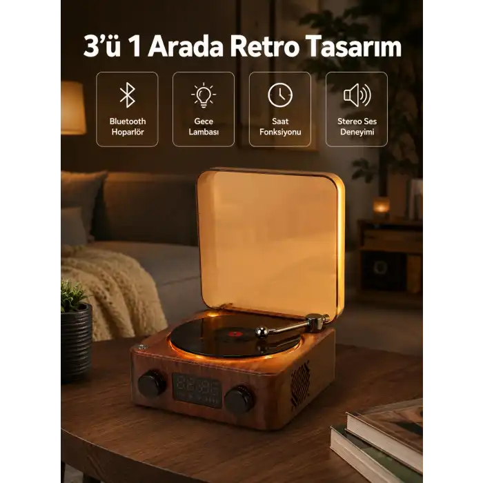 Stereo Bluetooth Hoparlör – Gece Lambalı ve Saat Göstergeli Yeni Nesil