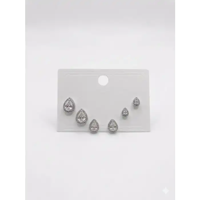 Su Damlası Detaylı Altılı Küpe