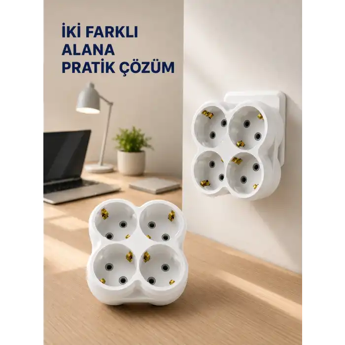 Tek Prizi 4’lü Yapan Priz Adaptörü Direkt Prize Takılan Çoklayıcı 2 Adet Set