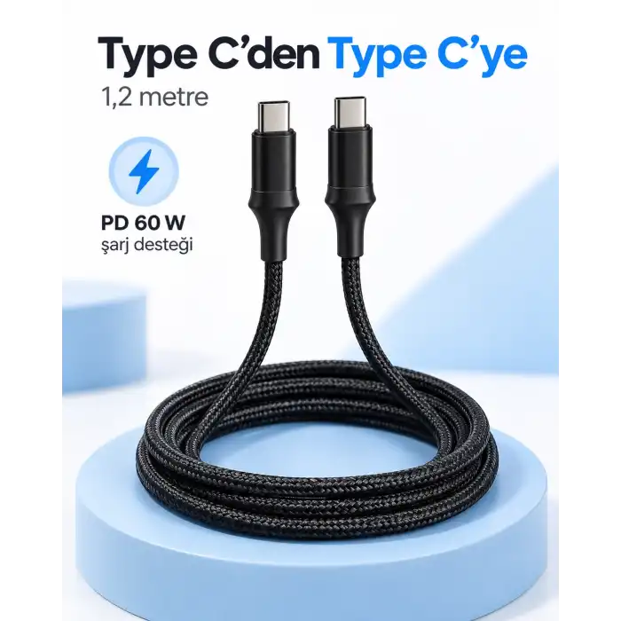 Type C to Type C LED Işıklı Şarj Kablosu 1,2 Metre