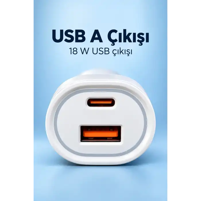Type C ve USB A Çift Çıkışlı Araç Şarj Aleti
