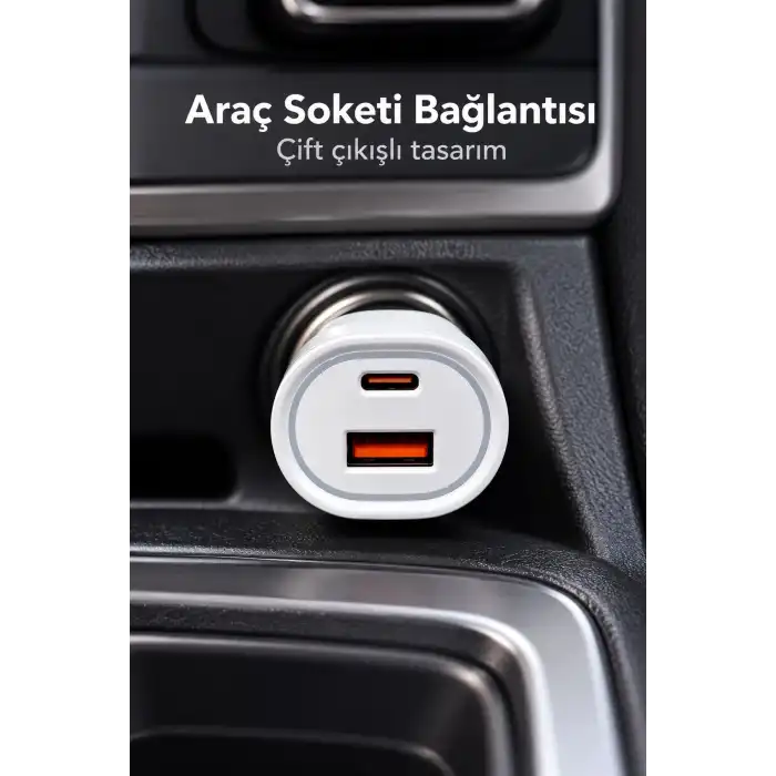 Type C ve USB A Çift Çıkışlı Araç Şarj Aleti