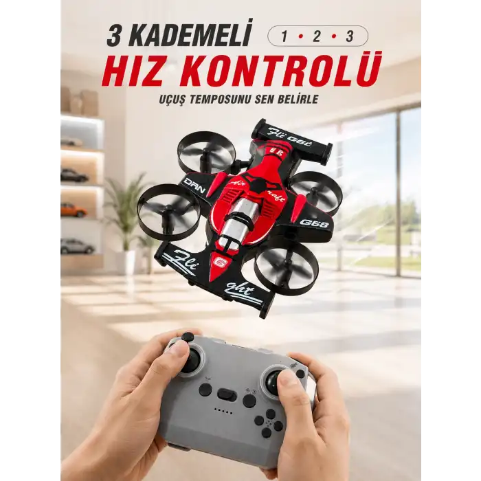Uçan Araba Drone 4 Korumalı Pervaneli 360° Akrobatik Hareket Uzaktan Kumandalı