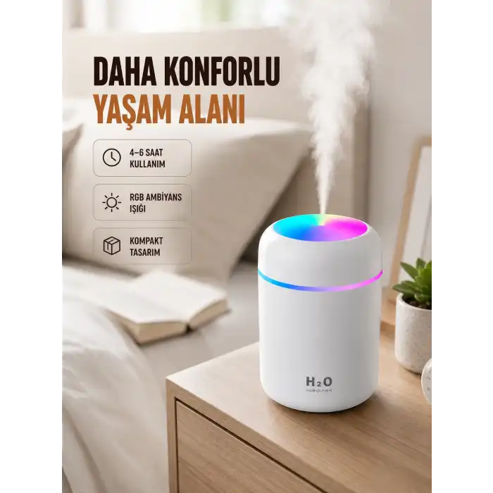 USB Girişli Taşınabilir Mini Nemlendirici 300ml Su Hazneli