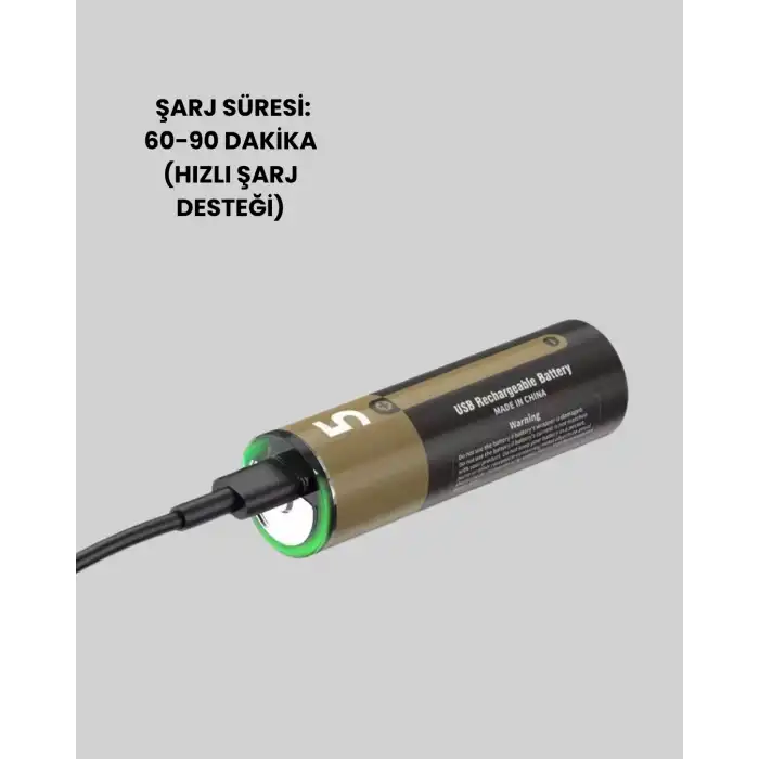 USB Type-C Girişli Şarjlı AA Lityum Pil | 1.5V Sabit Çıkış | 3200mWh (2li Paket)