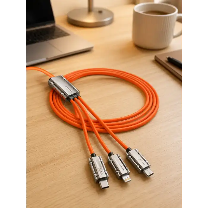 USB Type-C, Lightning ve Micro USB Uyumlu 3ü 1 Arada Hızlı Şarj Kablosu