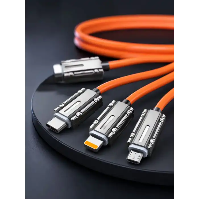 USB Type-C, Lightning ve Micro USB Uyumlu 3ü 1 Arada Hızlı Şarj Kablosu