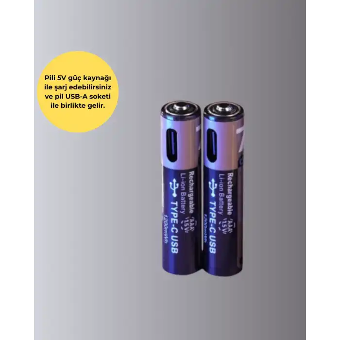 USB Type-C Şarjlı AAA Lityum Pil 1000+ Şarj Döngüsü ile Uzun Ömür