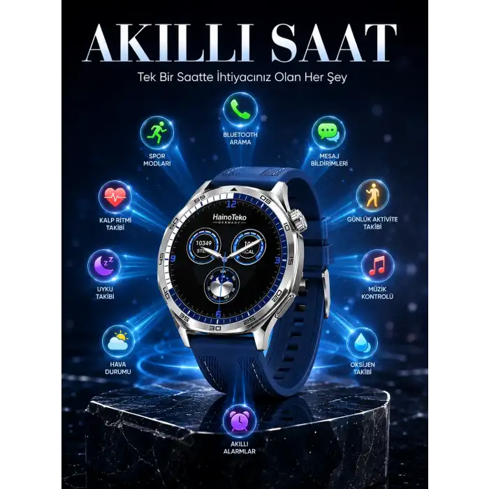AMOLED Ekranlı Bluetooth Akıllı Saat 3 Kordonlu Uzun Pil Ömürlü