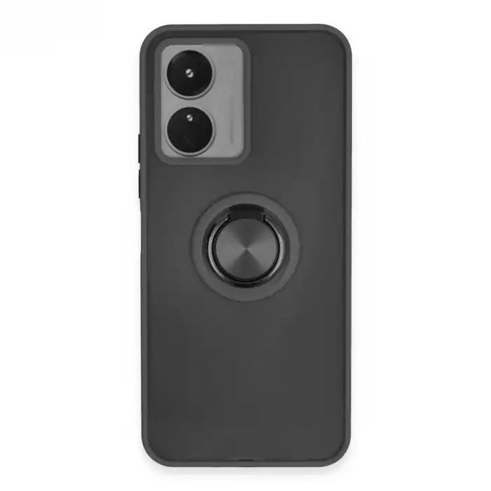 Vivo Y16 Kılıf Montreal Yüzüklü Silikon Kapak - Siyah