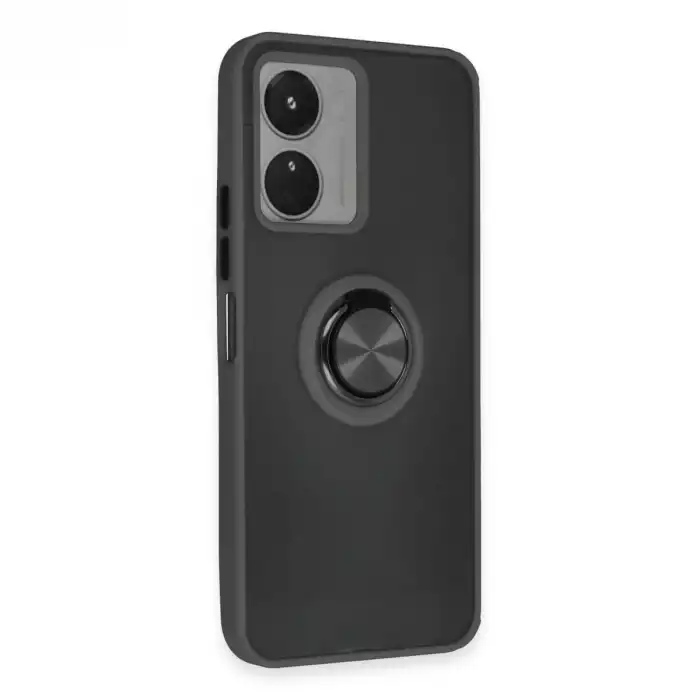 Vivo Y16 Kılıf Montreal Yüzüklü Silikon Kapak - Siyah