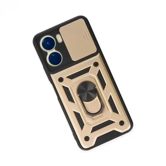 Vivo Y16 Kılıf Pars Lens Yüzüklü Silikon - Gold