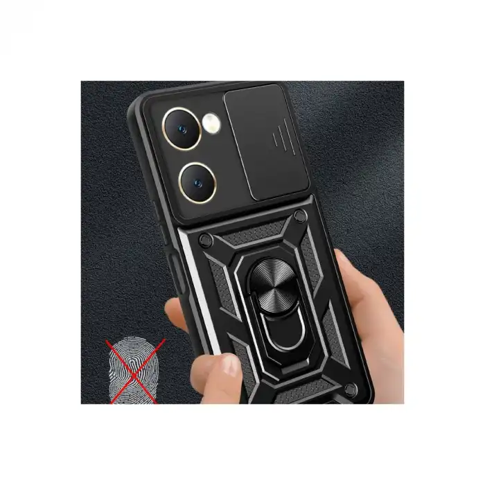 Vivo Y18 Kılıf Pars Lens Yüzüklü Silikon - Siyah