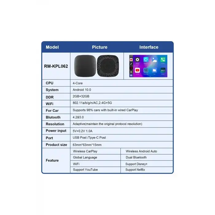 Wireless Carplay Android Araba 4 Çekirdekli Akıcı Fullhd 1080p Wifi 2.4/5g 2gb/32gb