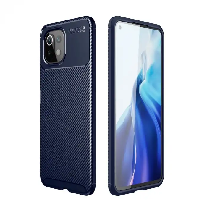 Xiaomi Mi 11 Lite Kılıf Auto Focus Karbon Kapak - Lacivert