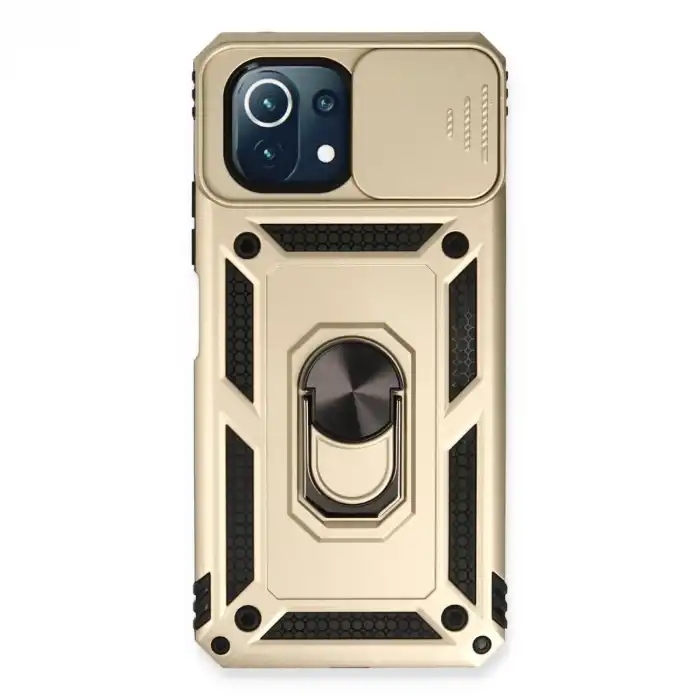 Xiaomi Mi 11 Lite Kılıf Pars Lens Yüzüklü Silikon - Gold