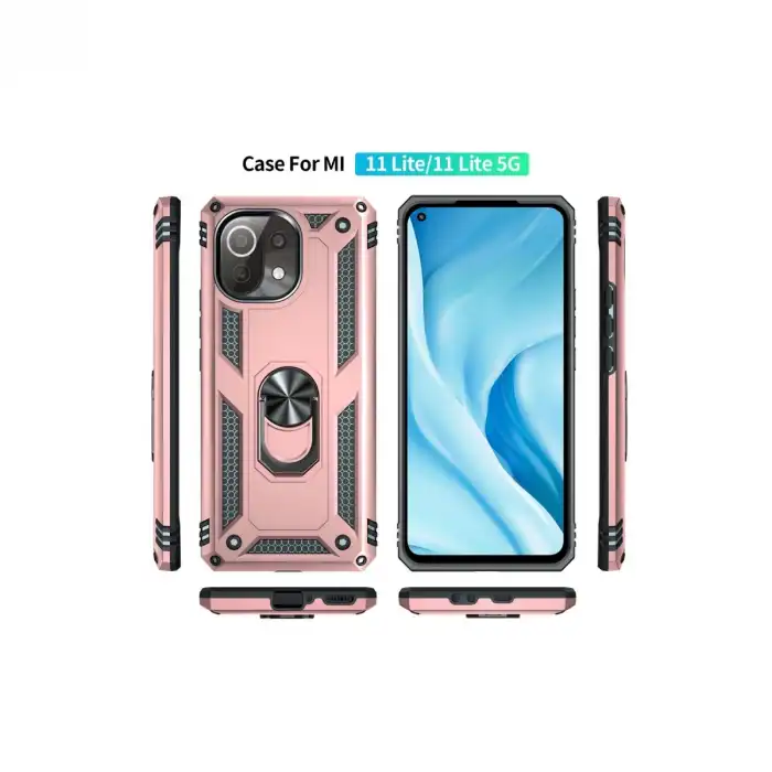 Xiaomi Mi 11 Lite Kılıf Sofya Yüzüklü Silikon Kapak - Rose