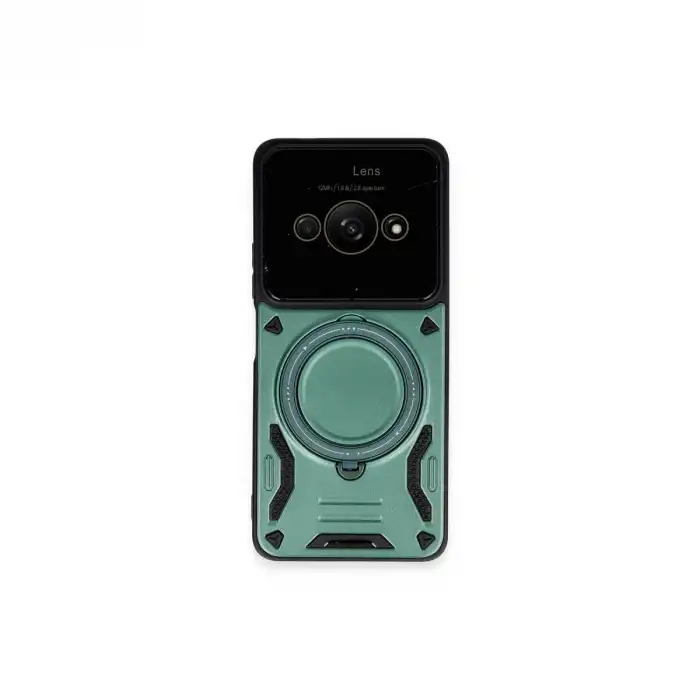 Xiaomi Poco C61 Kılıf Joy Lens Standlı Kapak - Koyu Yeşil